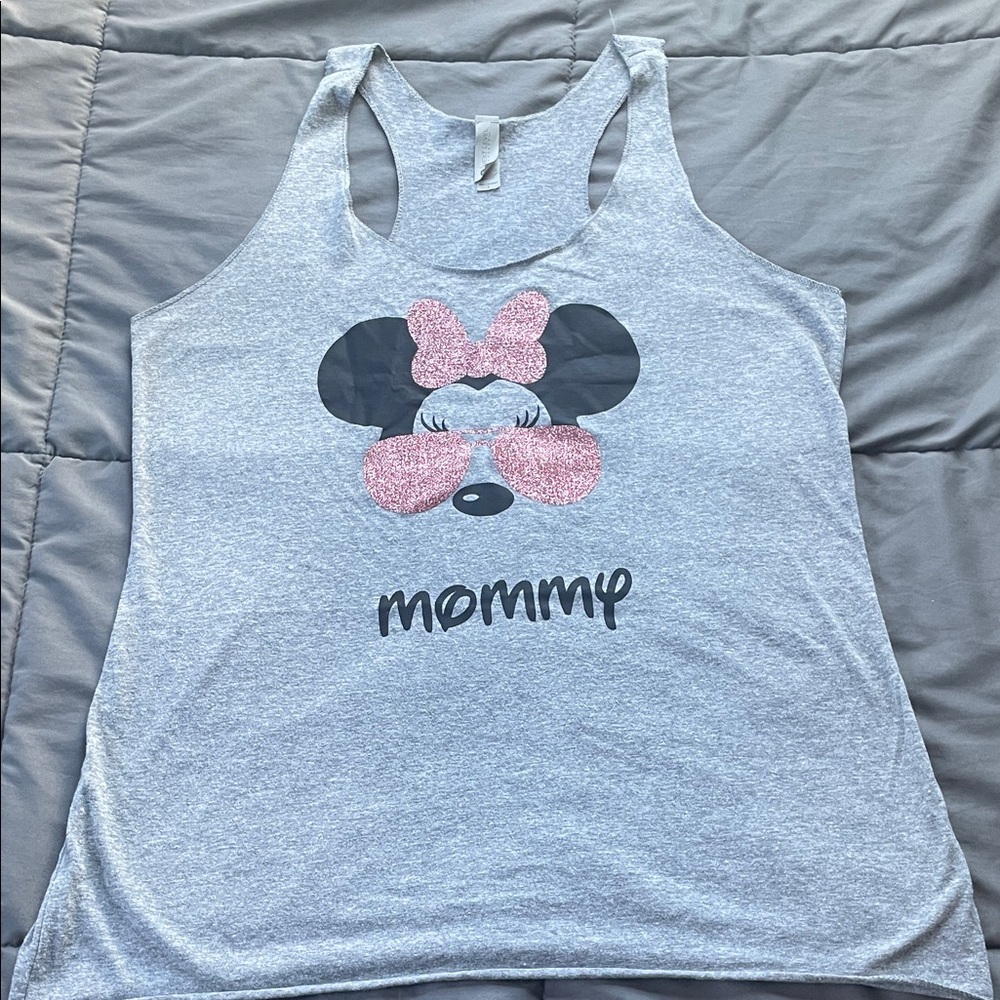 Gray Mommy Mini Mouse Tank Top with Pink Glitter Glasses & Bow
